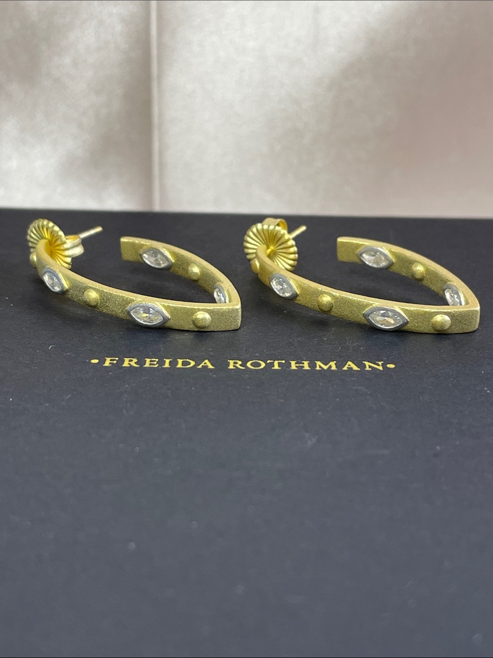Freida Rothman Sterling Silver V Shaped Hoops - NWT $295 MSRP